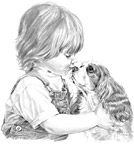 Young girl kisses her puppy