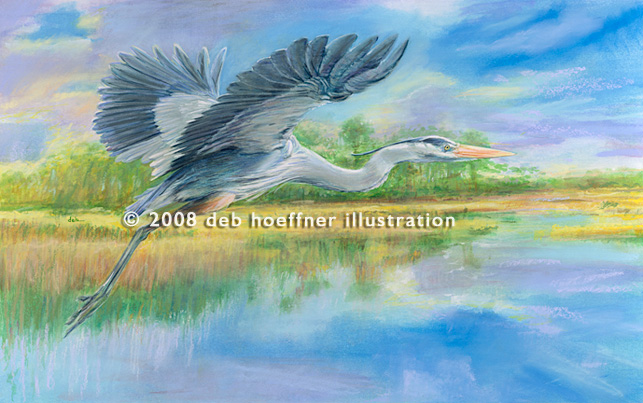 great blue heron watercolor illustration by talented illustrator and artist