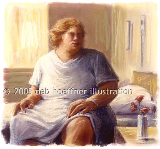 stock art of Obese Patient in hospital room watercolor